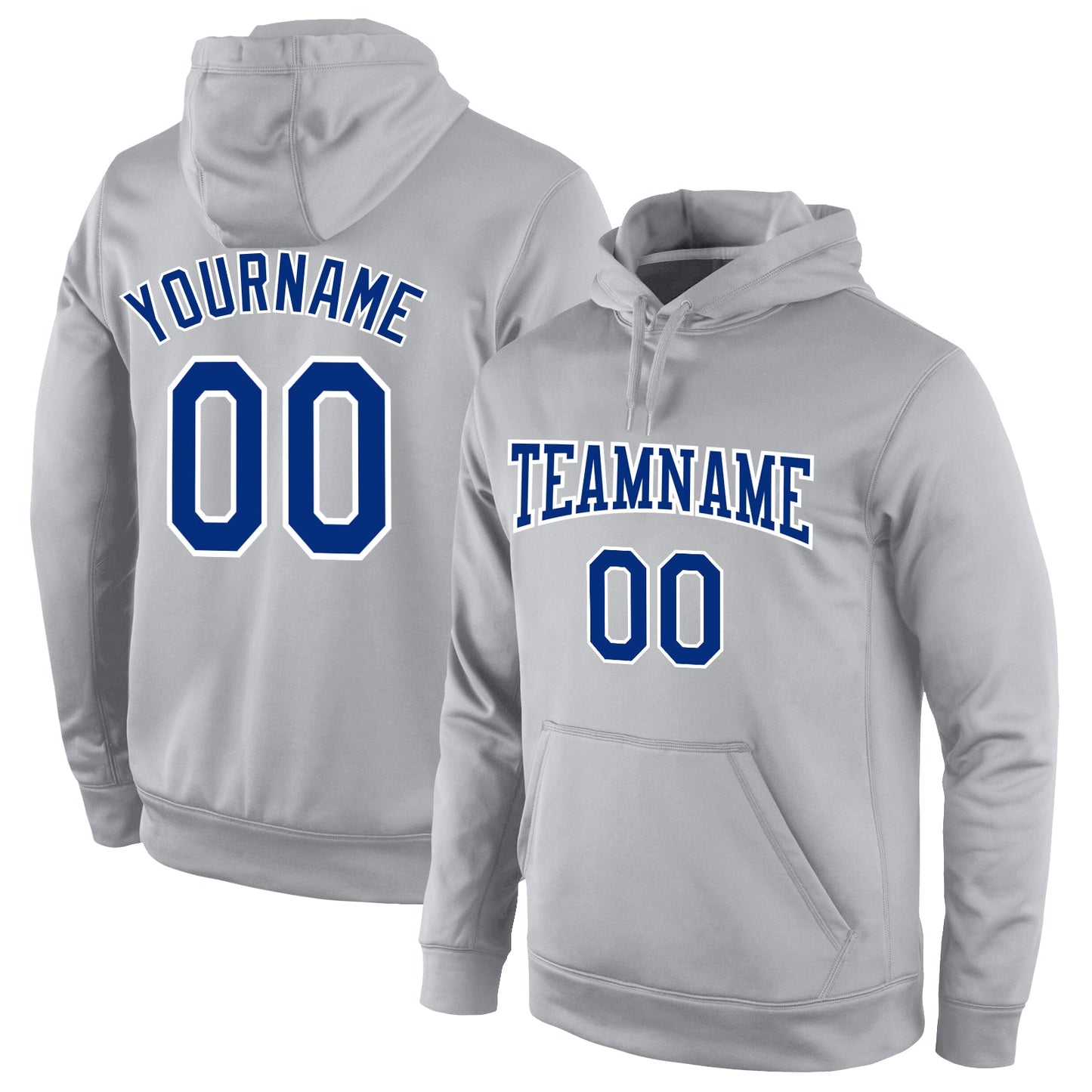 Custom Stitched Gray Royal Sports Pullover Sweatshirt Hoodie - Main View