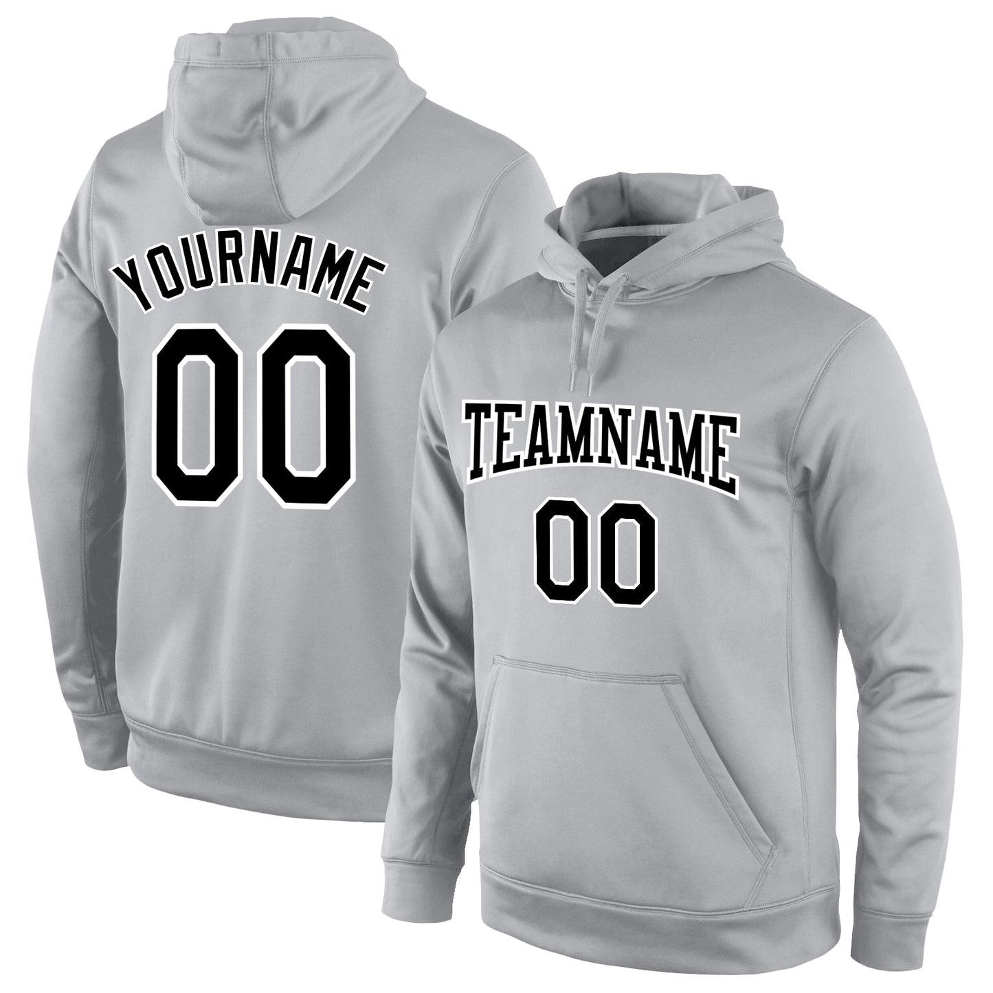 Custom Stitched Gray Black-White Sports Pullover Sweatshirt Hoodie - Main View