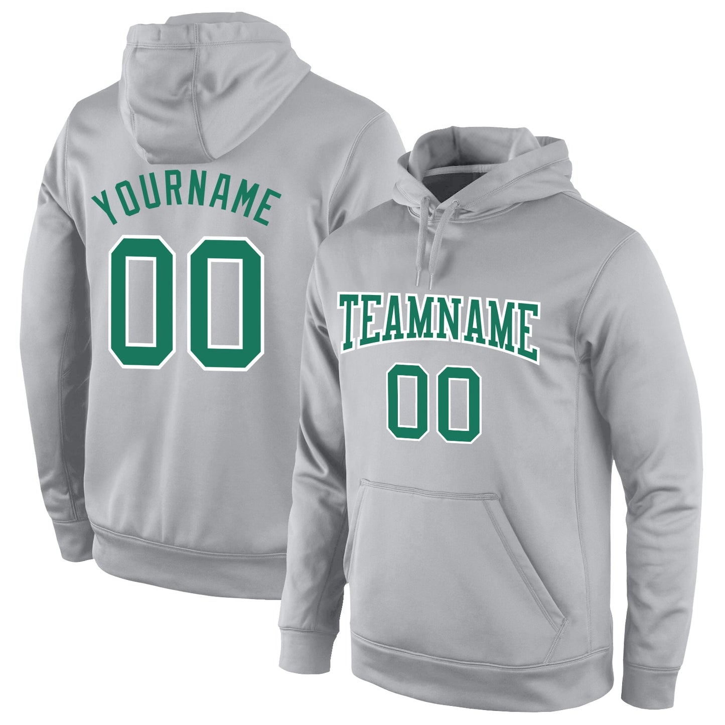 Custom Stitched Gray Kelly Green-White Sports Pullover Sweatshirt Hoodie - Main View