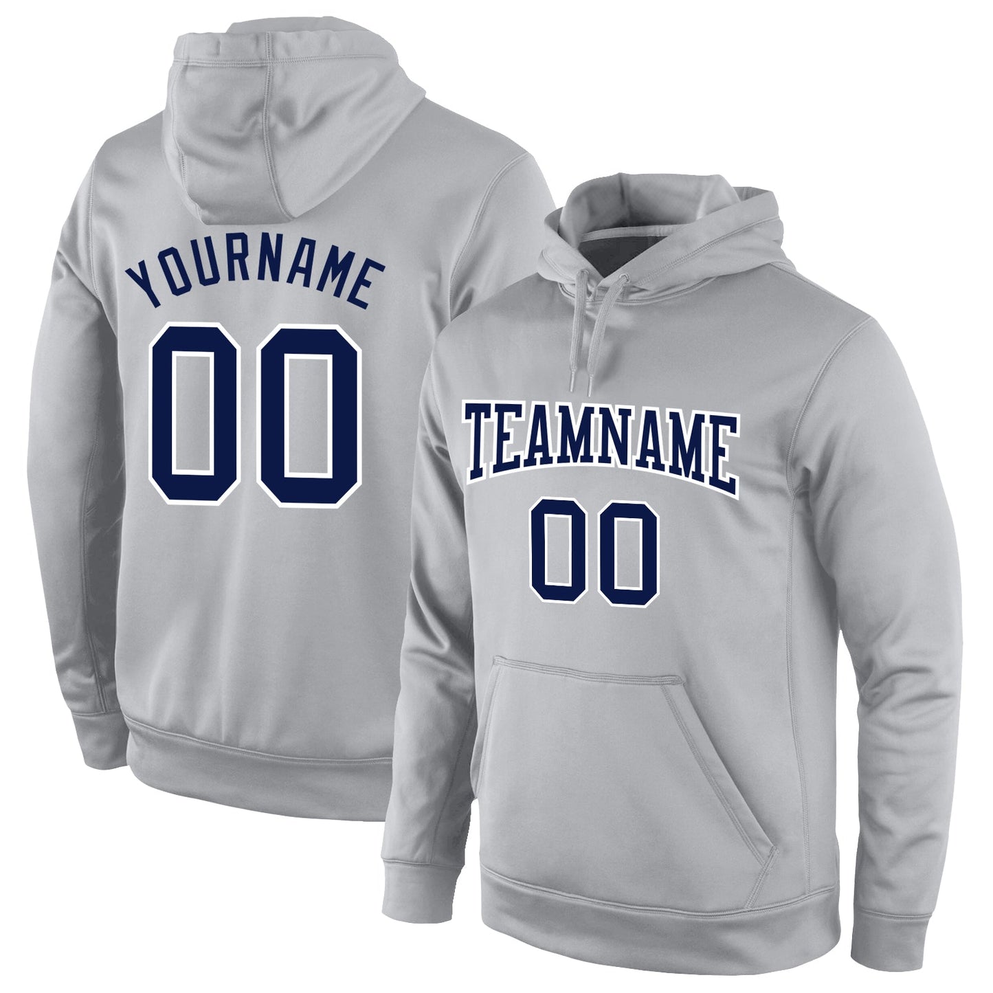 Custom Stitched Gray Navy-White Sports Pullover Sweatshirt Hoodie - Main View