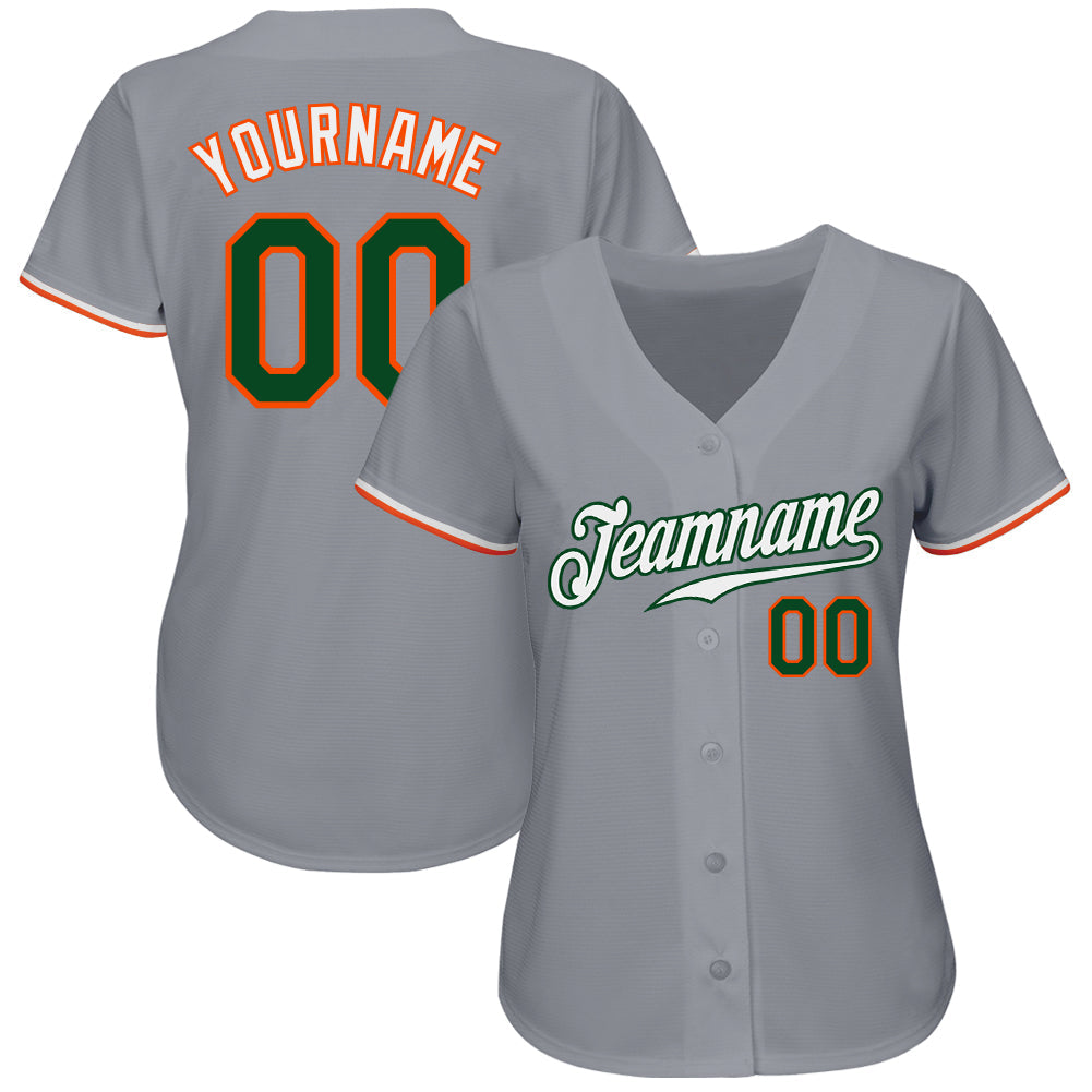 Custom Gray Green-Orange Authentic Baseball Jersey view 2