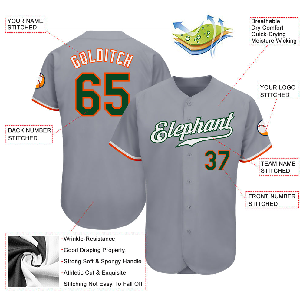 Custom Gray Green-Orange Authentic Baseball Jersey view 3