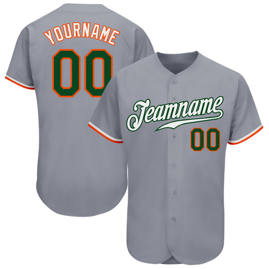 Custom Gray Green-Orange Authentic Baseball Jersey - Main View