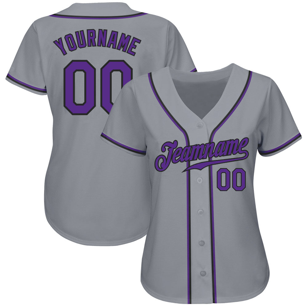 Custom Gray Purple-Black Authentic Baseball Jersey view 2