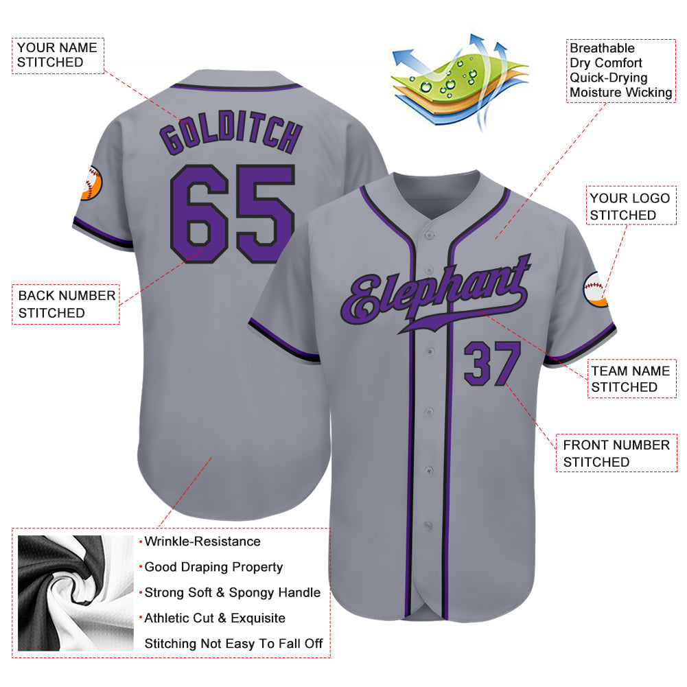 Custom Gray Purple-Black Authentic Baseball Jersey view 3