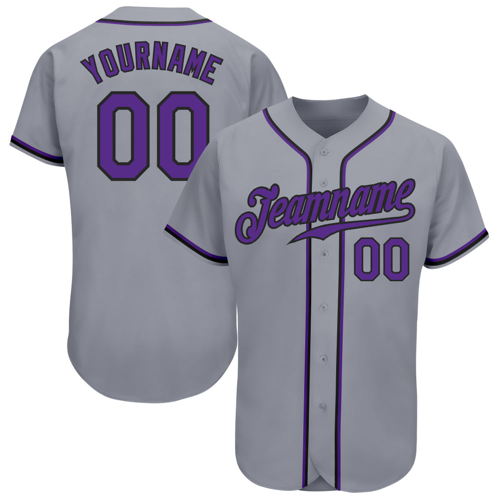 Custom Gray Purple-Black Authentic Baseball Jersey - Main View