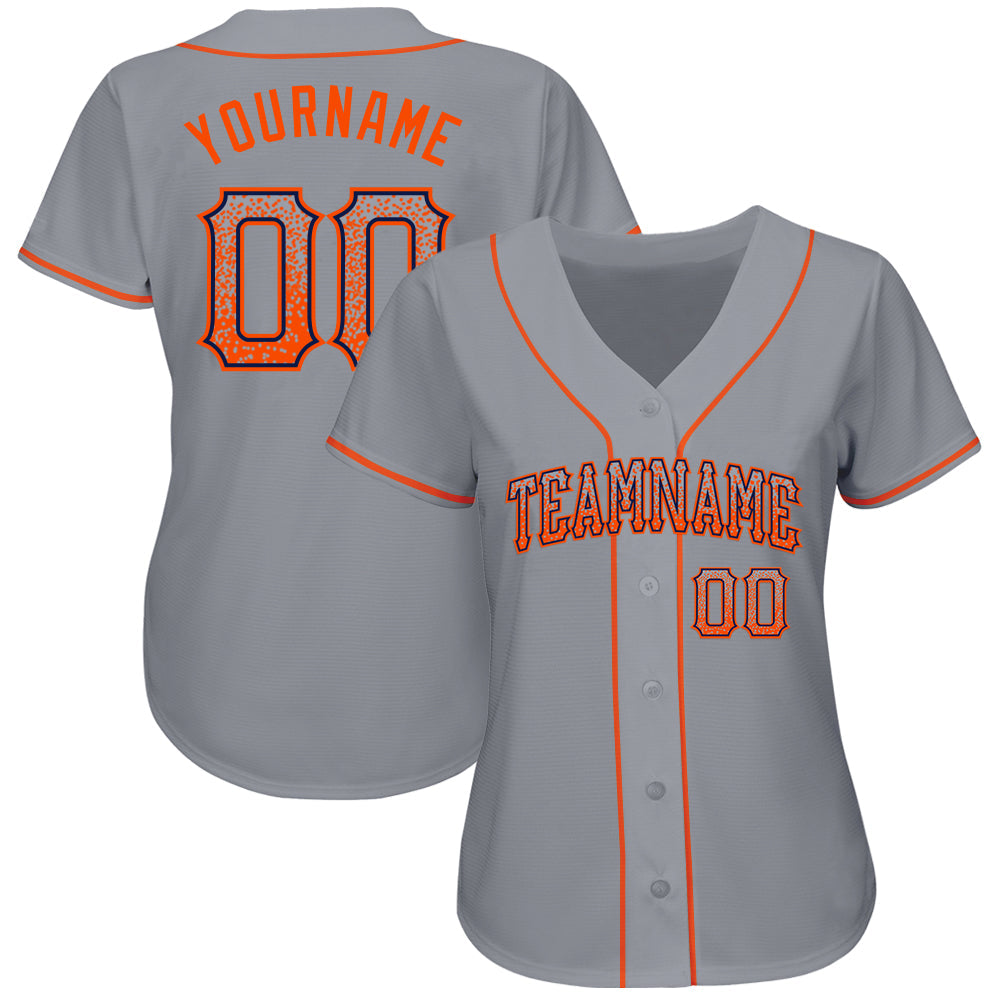 Custom Gray Orange-Navy Authentic Drift Fashion Baseball Jersey view 2