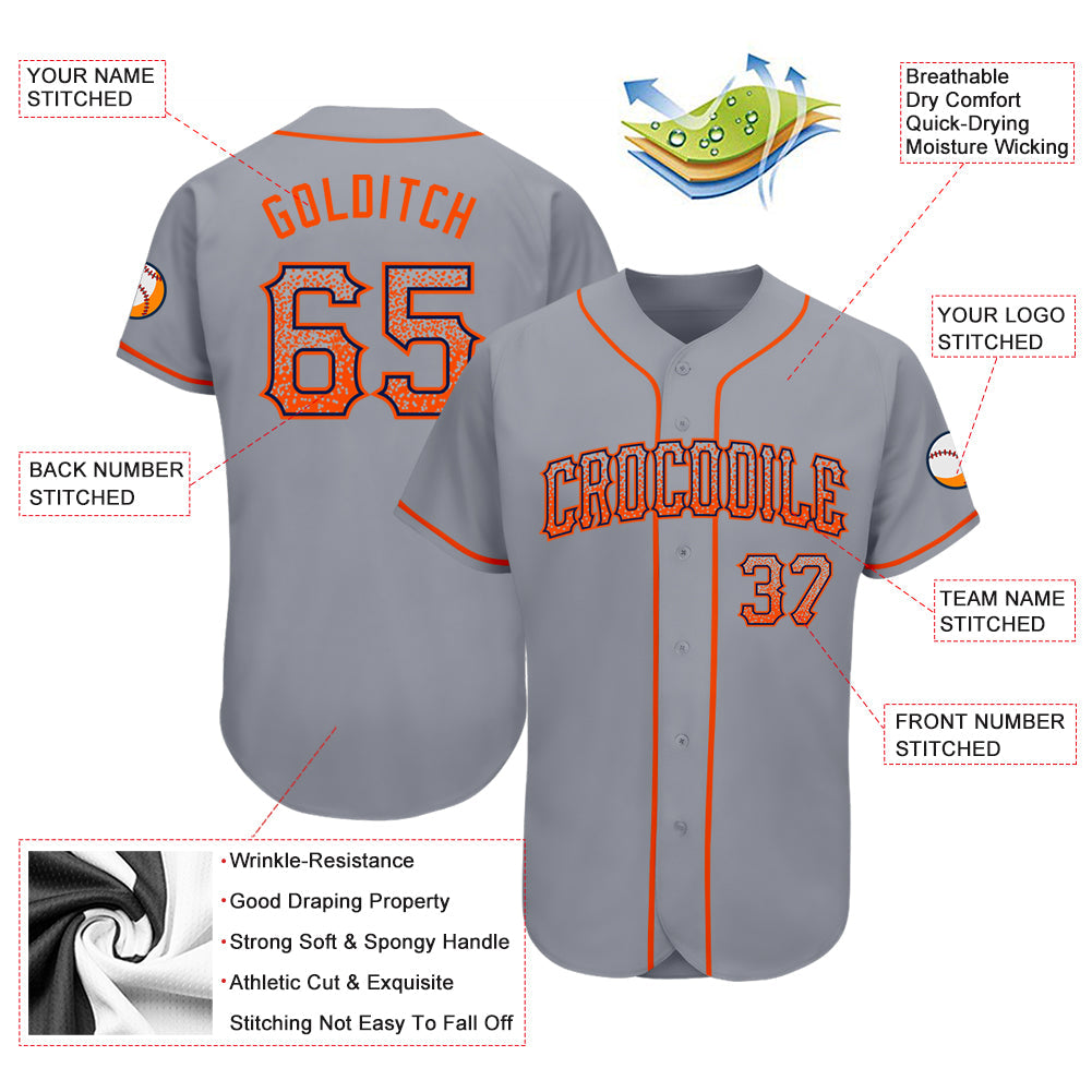 Custom Gray Orange-Navy Authentic Drift Fashion Baseball Jersey view 3