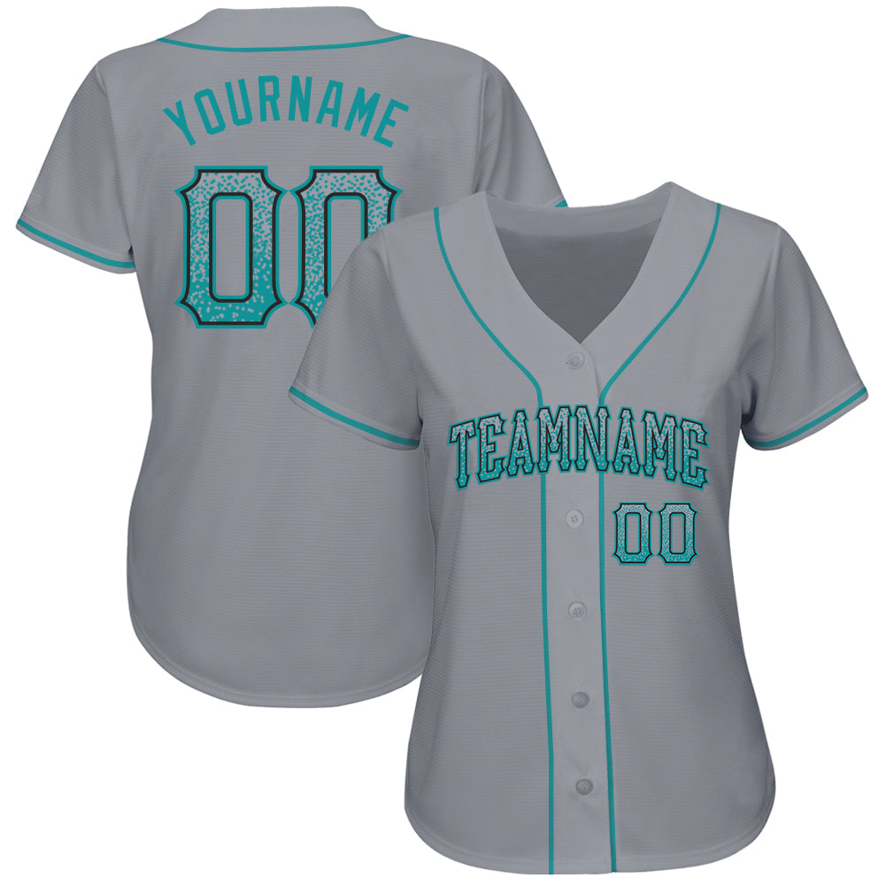 Custom Gray Teal-Black Authentic Drift Fashion Baseball Jersey view 2