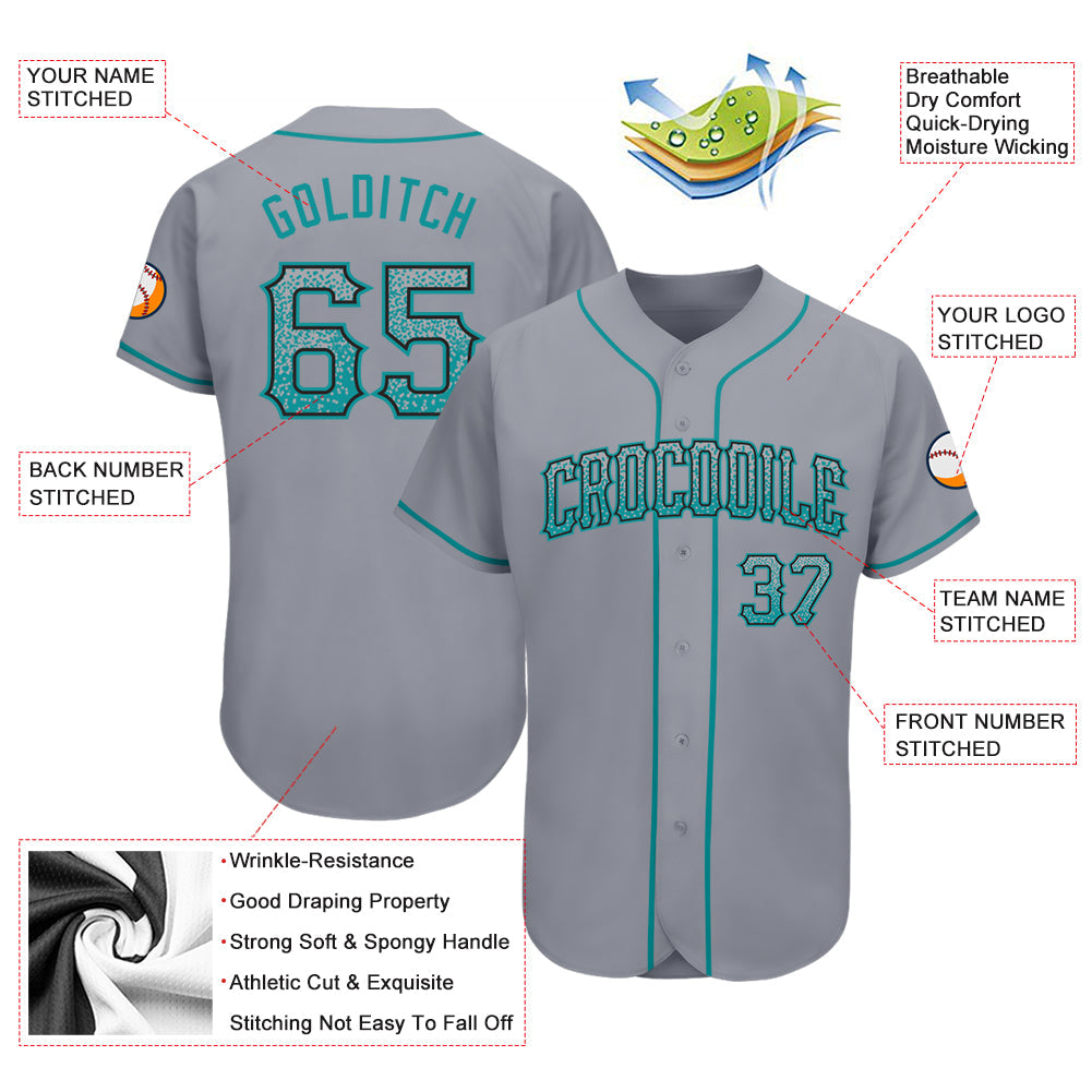Custom Gray Teal-Black Authentic Drift Fashion Baseball Jersey view 3