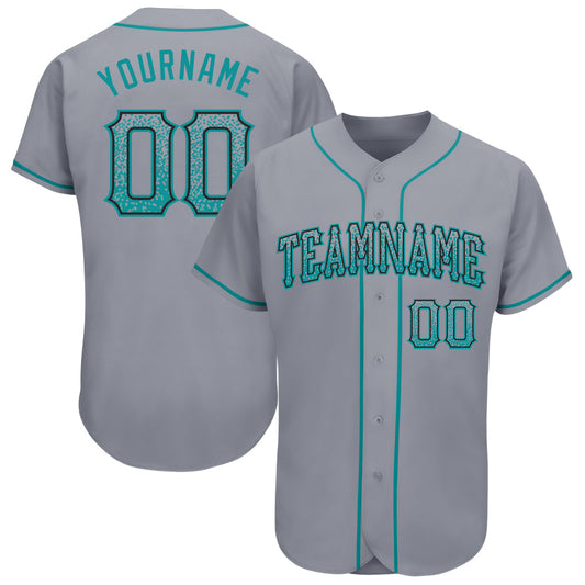 Custom Gray Teal-Black Authentic Drift Fashion Baseball Jersey - Main View