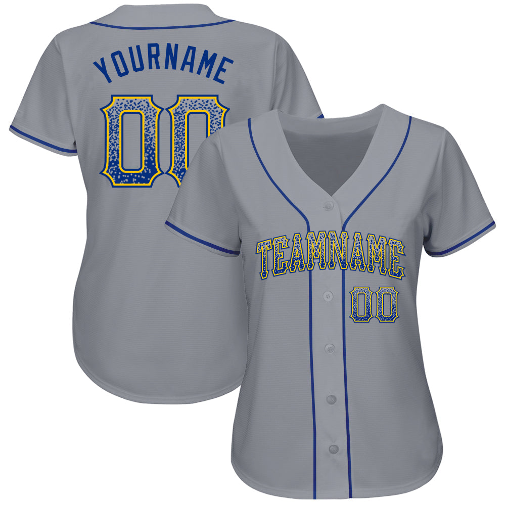 Custom Gray Royal-Gold Authentic Drift Fashion Baseball Jersey view 2