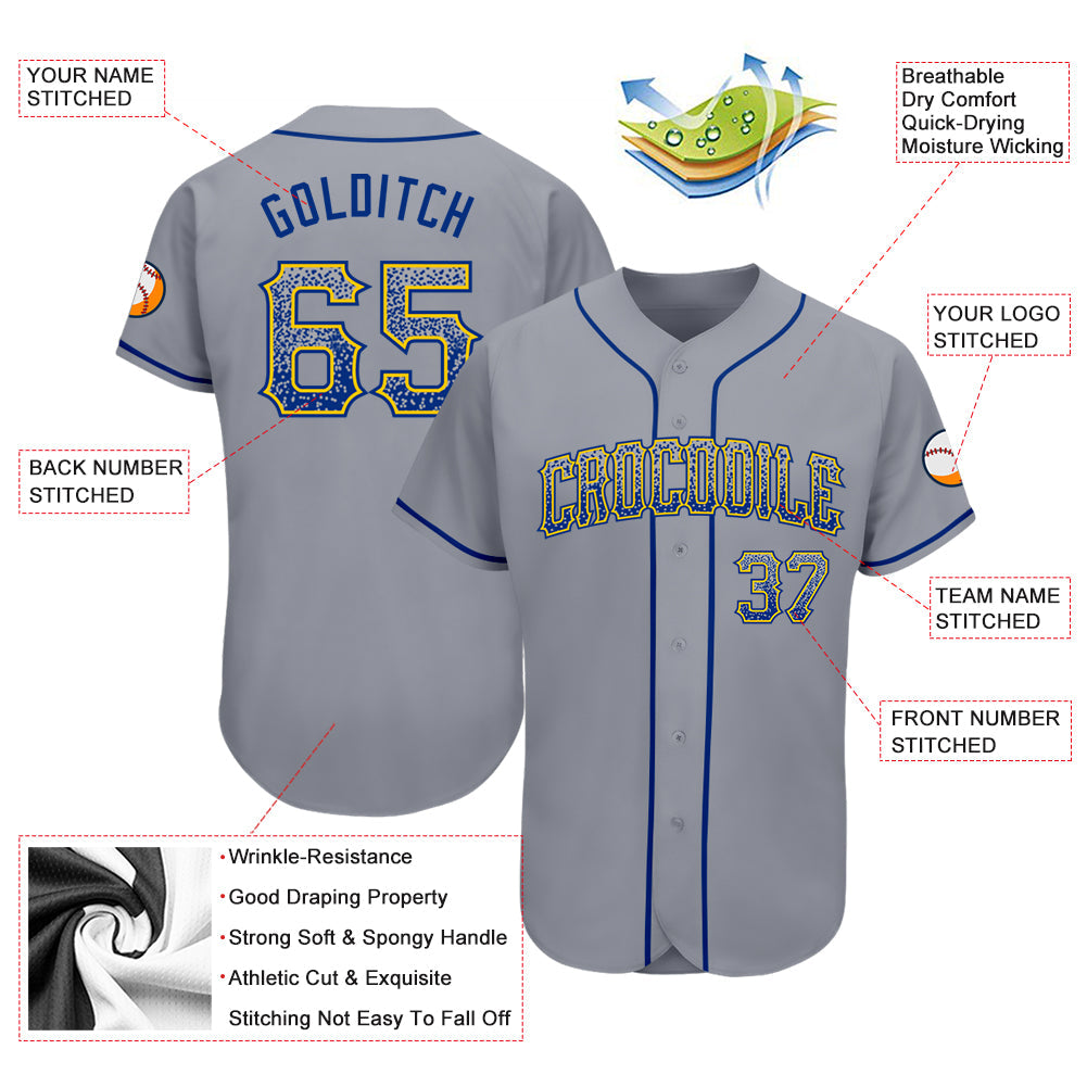 Custom Gray Royal-Gold Authentic Drift Fashion Baseball Jersey view 3