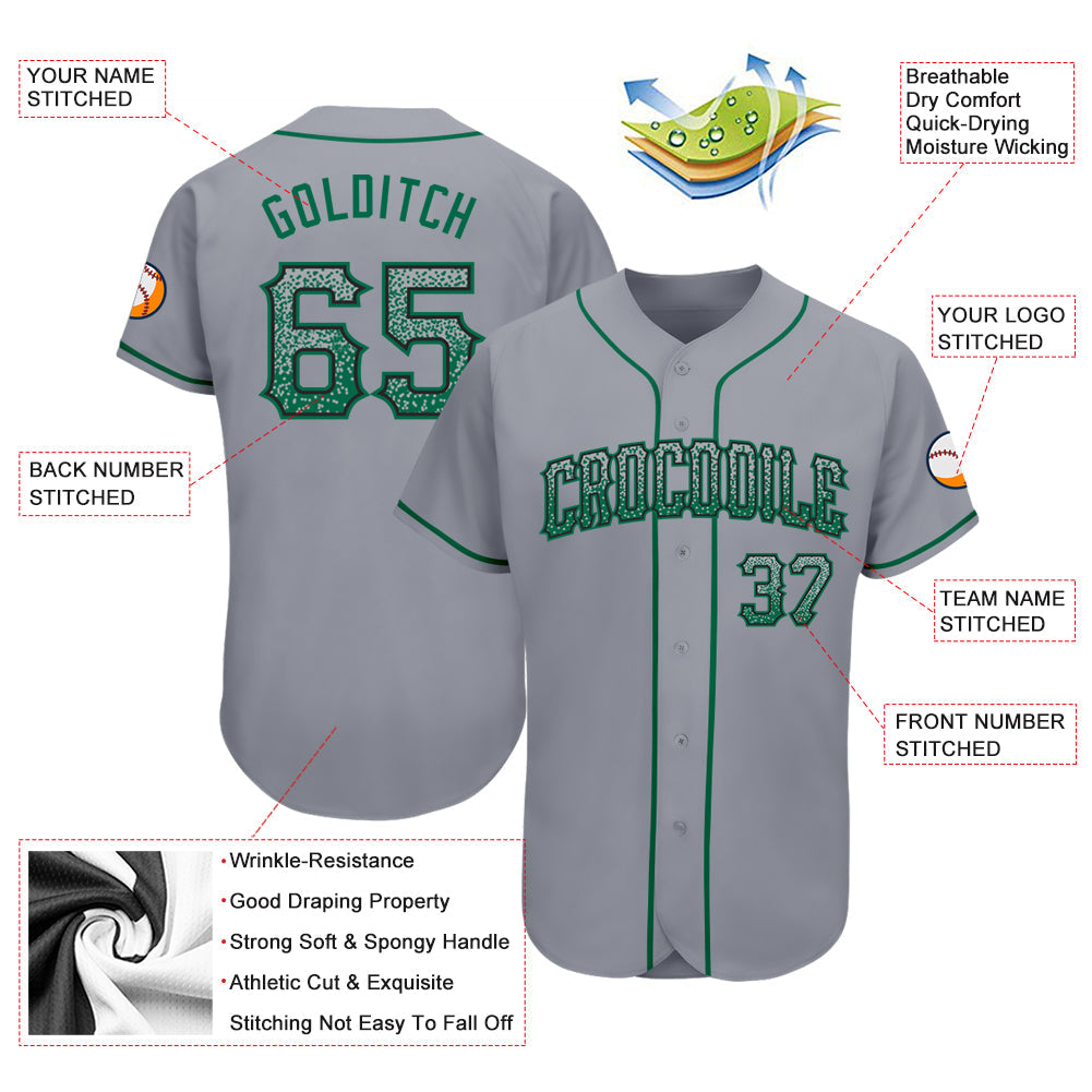 Custom Gray Kelly Green-Black Authentic Drift Fashion Baseball Jersey view 3