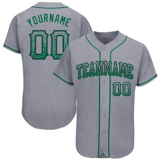 Custom Gray Kelly Green-Black Authentic Drift Fashion Baseball Jersey - Main View