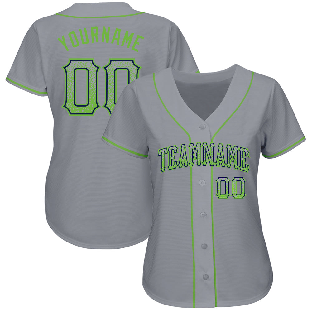 Custom Gray Neon Green-Navy Authentic Drift Fashion Baseball Jersey view 2