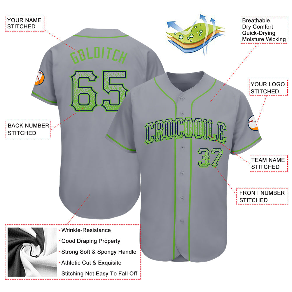 Custom Gray Neon Green-Navy Authentic Drift Fashion Baseball Jersey view 3