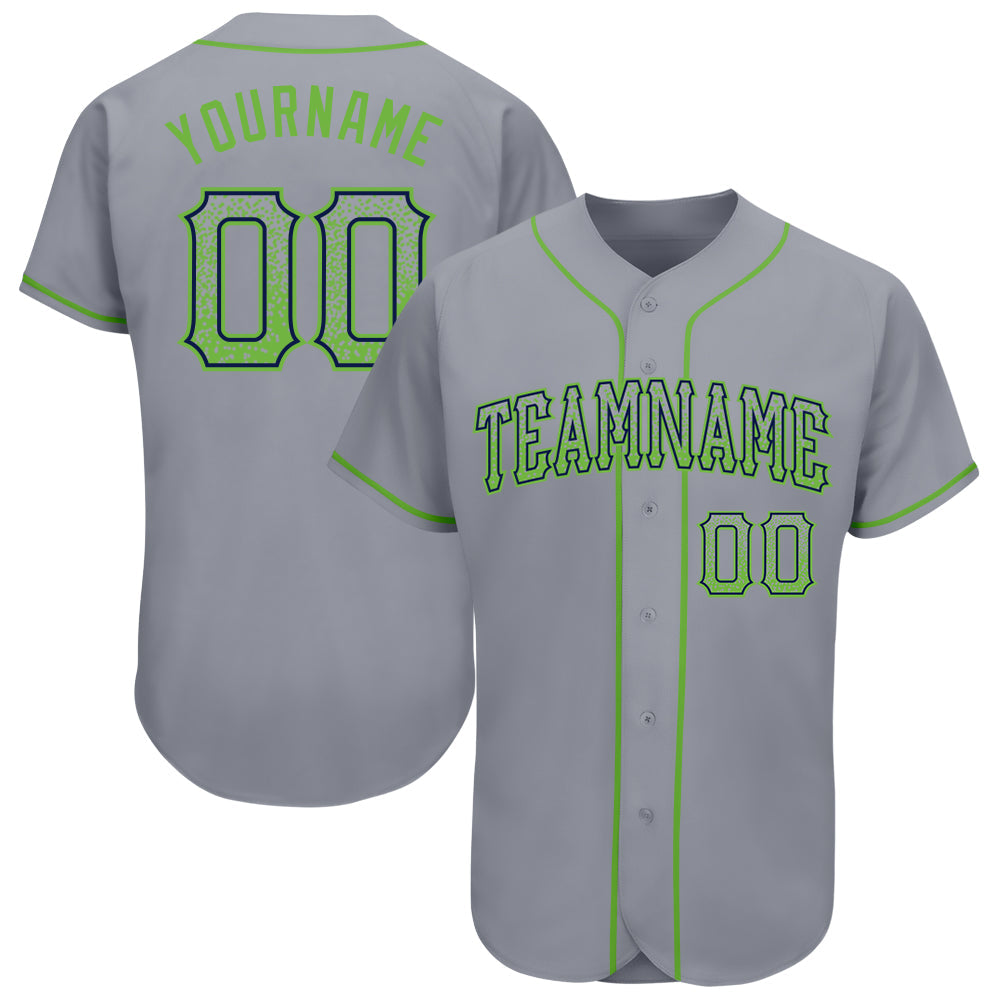 Custom Gray Neon Green-Navy Authentic Drift Fashion Baseball Jersey - Main View