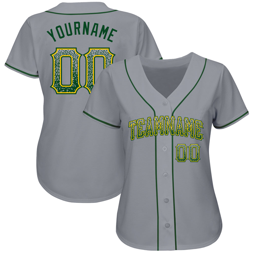 Custom Gray Green-Gold Authentic Drift Fashion Baseball Jersey view 2