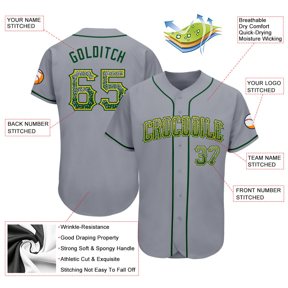 Custom Gray Green-Gold Authentic Drift Fashion Baseball Jersey view 3