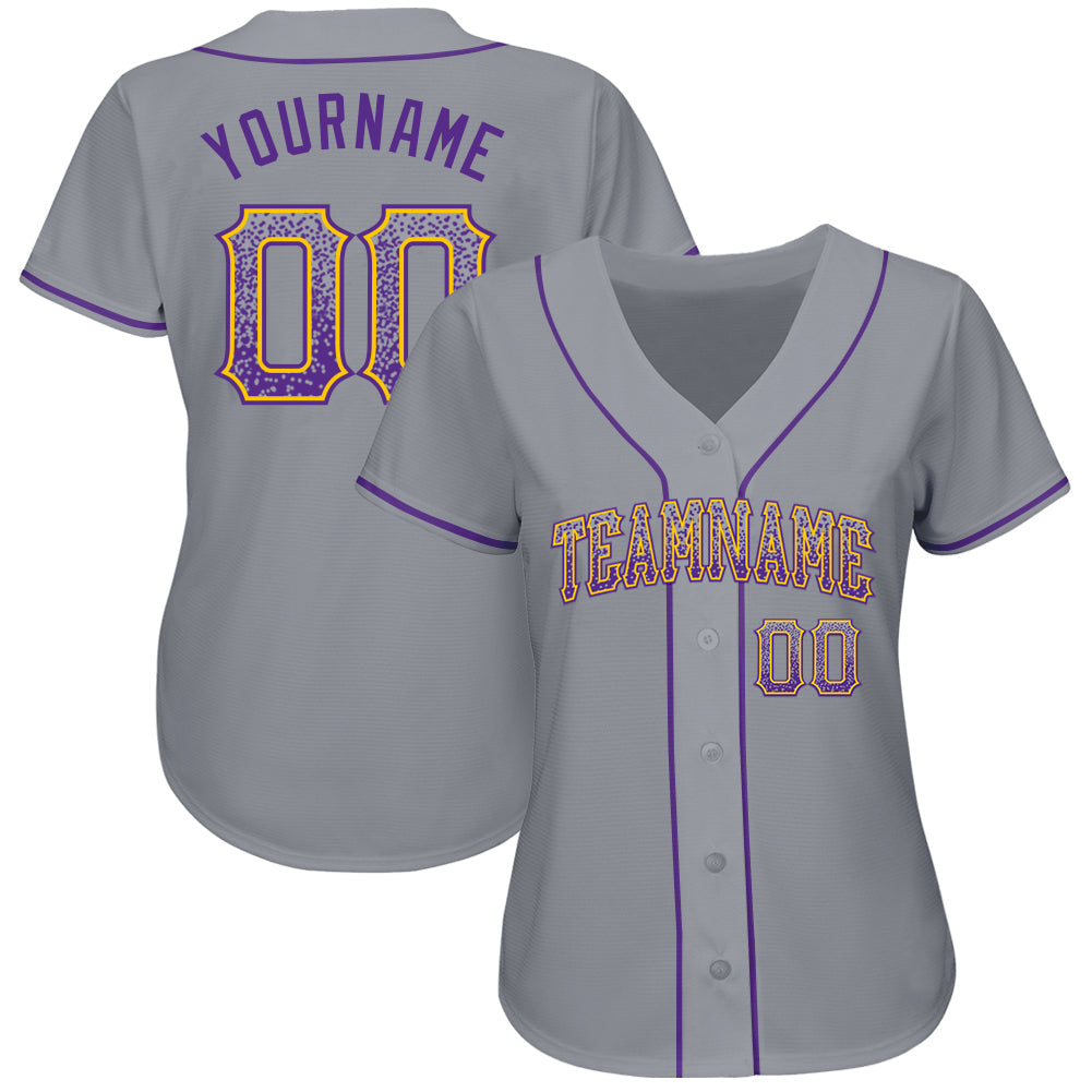 Custom Gray Purple-Gold Authentic Drift Fashion Baseball Jersey view 2
