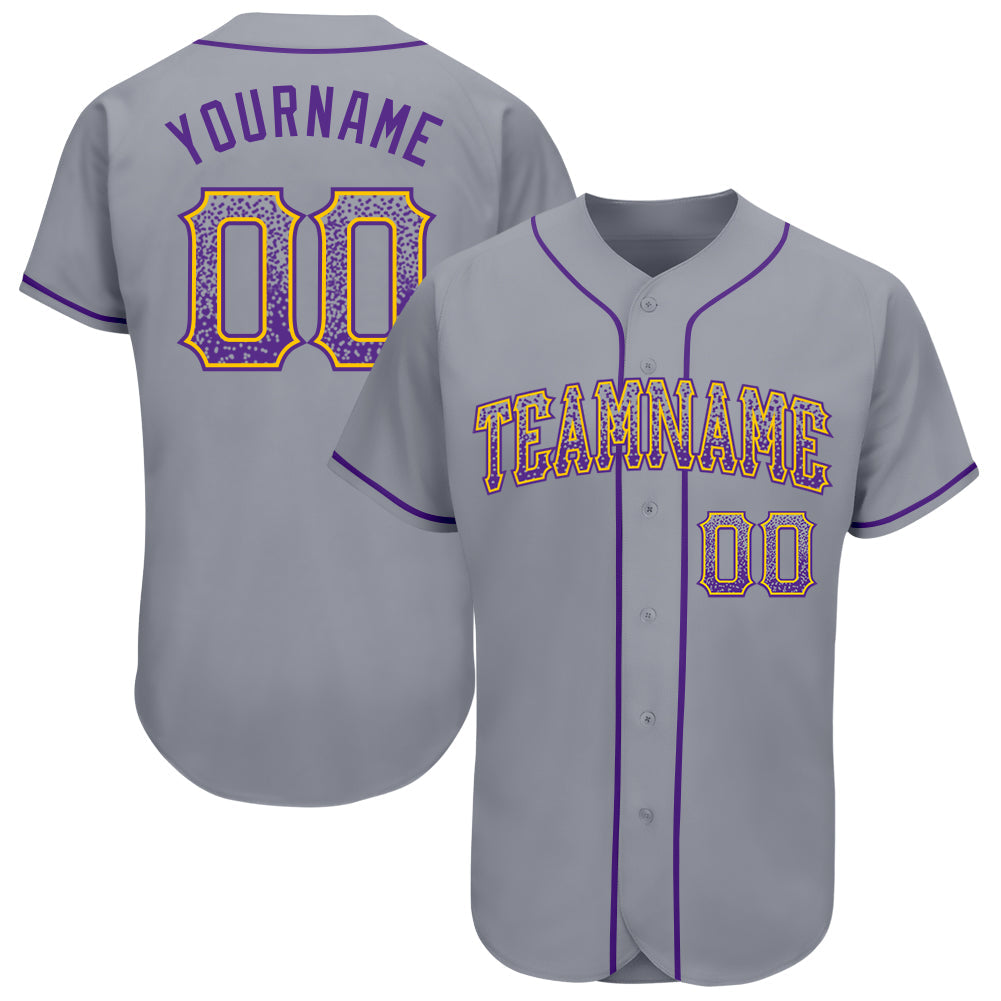 Custom Gray Purple-Gold Authentic Drift Fashion Baseball Jersey - Main View