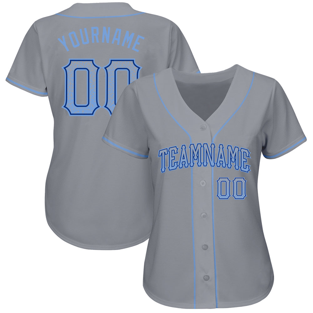 Custom Gray Light Blue-Royal Authentic Drift Fashion Baseball Jersey view 2