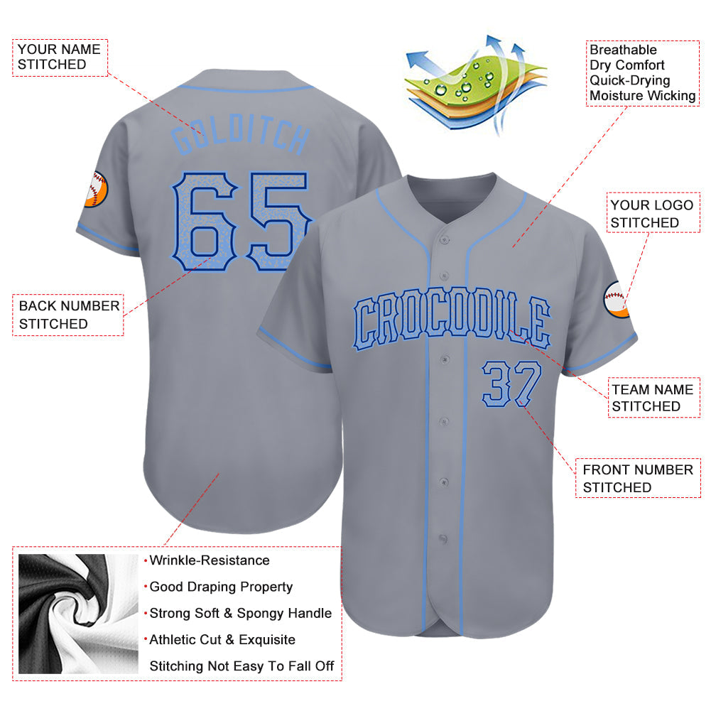 Custom Gray Light Blue-Royal Authentic Drift Fashion Baseball Jersey view 3
