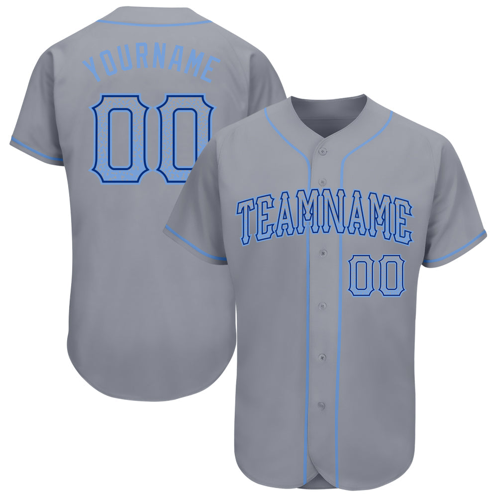 Custom Gray Light Blue-Royal Authentic Drift Fashion Baseball Jersey - Main View