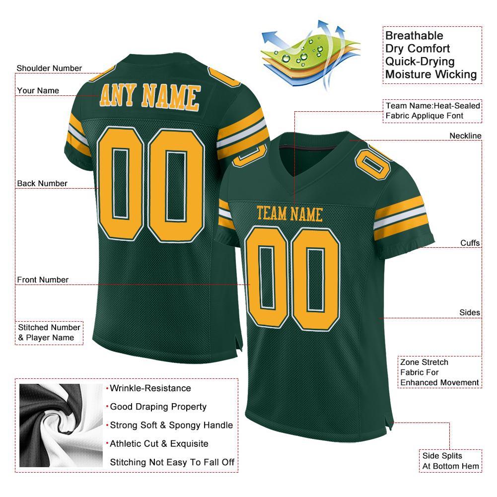 Custom Green Gold-White Mesh Authentic Football Jersey view 4