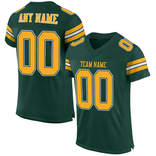 Custom Green Gold-White Mesh Authentic Football Jersey - Main View