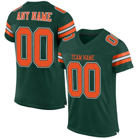 Custom Green Orange-White Mesh Authentic Football Jersey - Main View