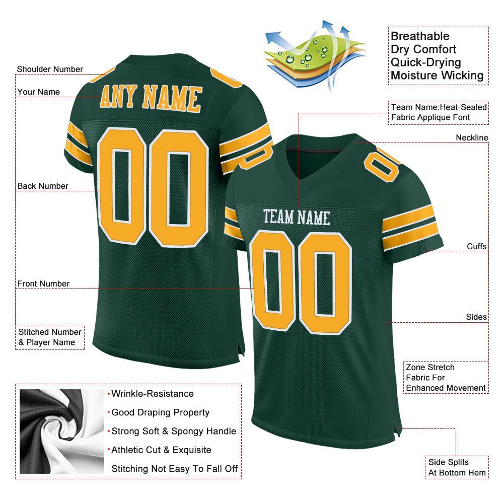 Custom Green Gold-White Mesh Authentic Football Jersey view 4