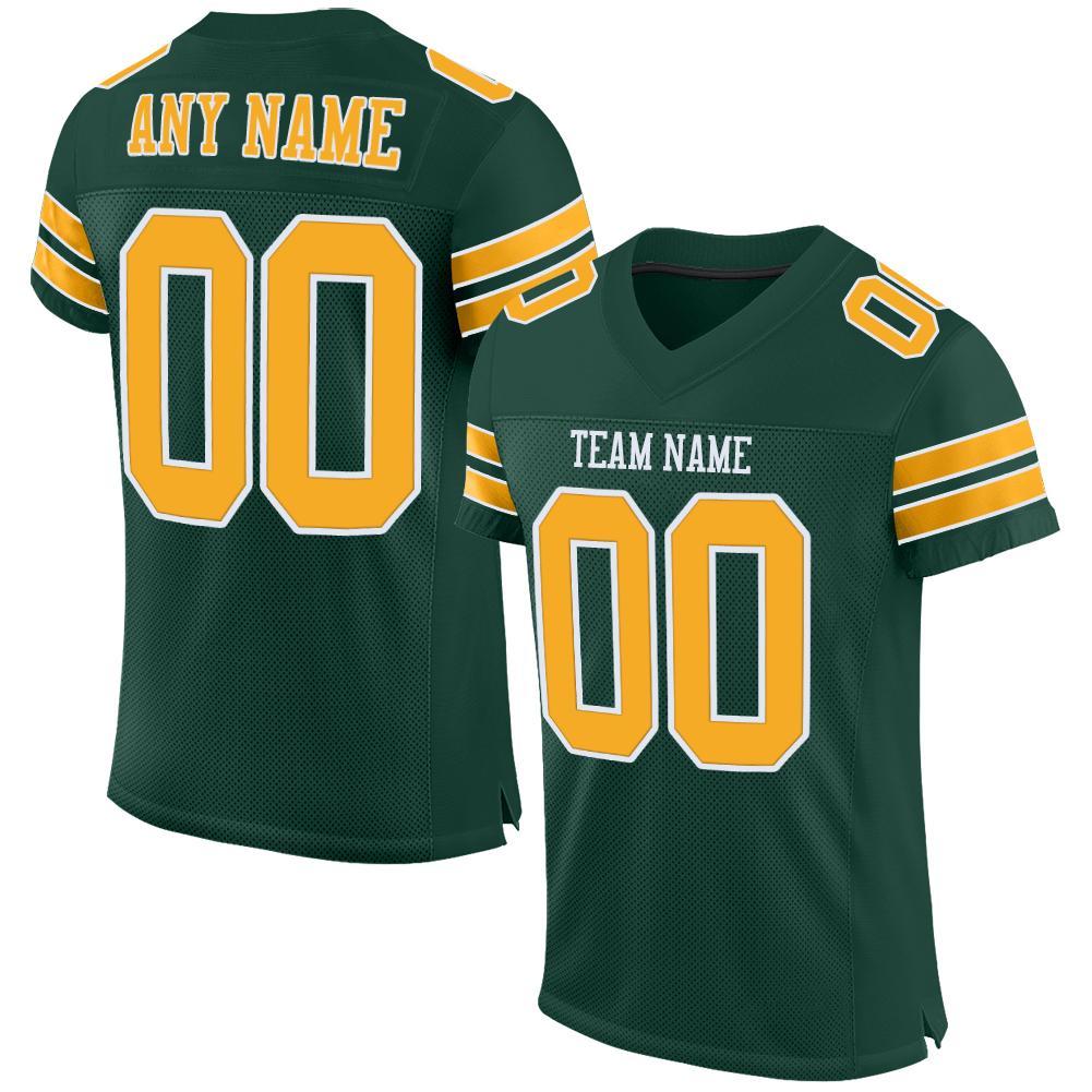 Custom Green Gold-White Mesh Authentic Football Jersey - Main View