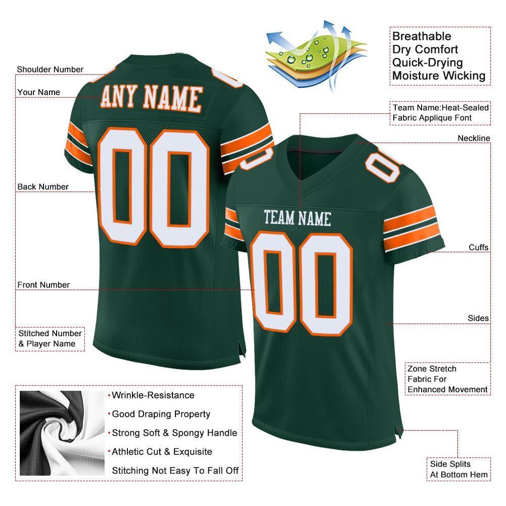 Custom Green White-Orange Mesh Authentic Football Jersey view 4