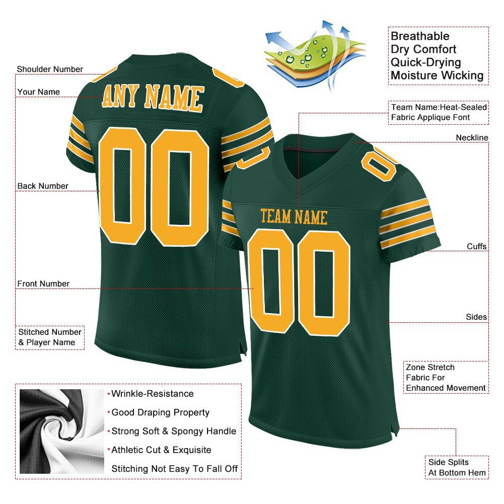 Custom Green Gold-White Mesh Authentic Football Jersey view 4