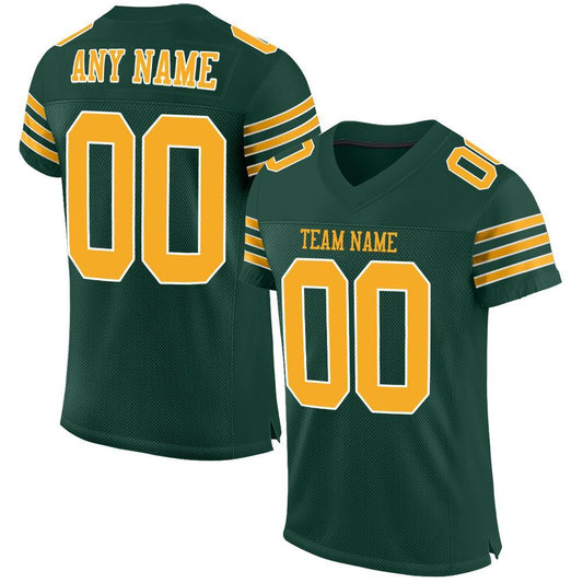 Custom Green Gold-White Mesh Authentic Football Jersey - Main View