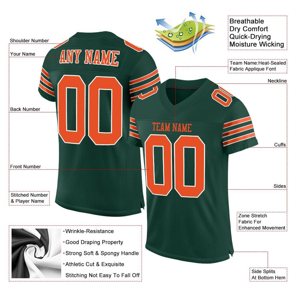 Custom Green Orange-White Mesh Authentic Football Jersey view 4