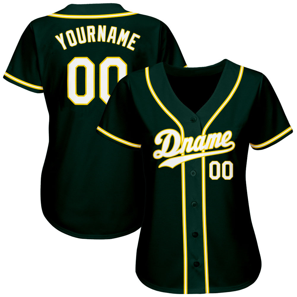 Custom Green White-Gold Authentic Baseball Jersey view 2