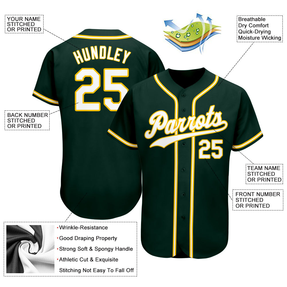 Custom Green White-Gold Authentic Baseball Jersey view 3