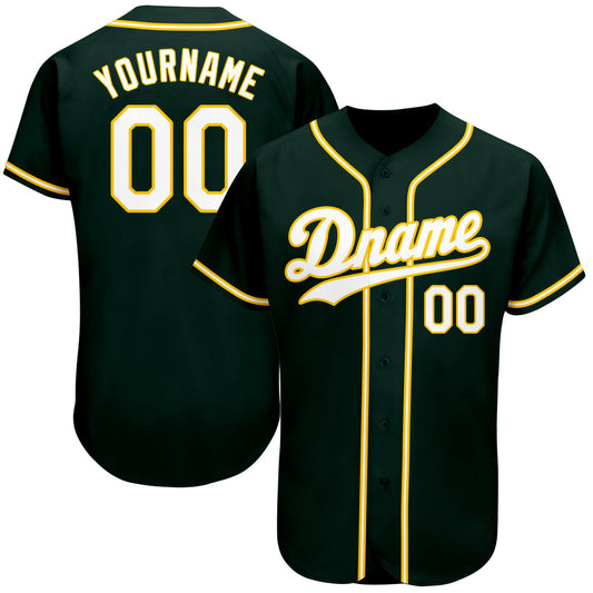 Custom Green White-Gold Authentic Baseball Jersey - Main View