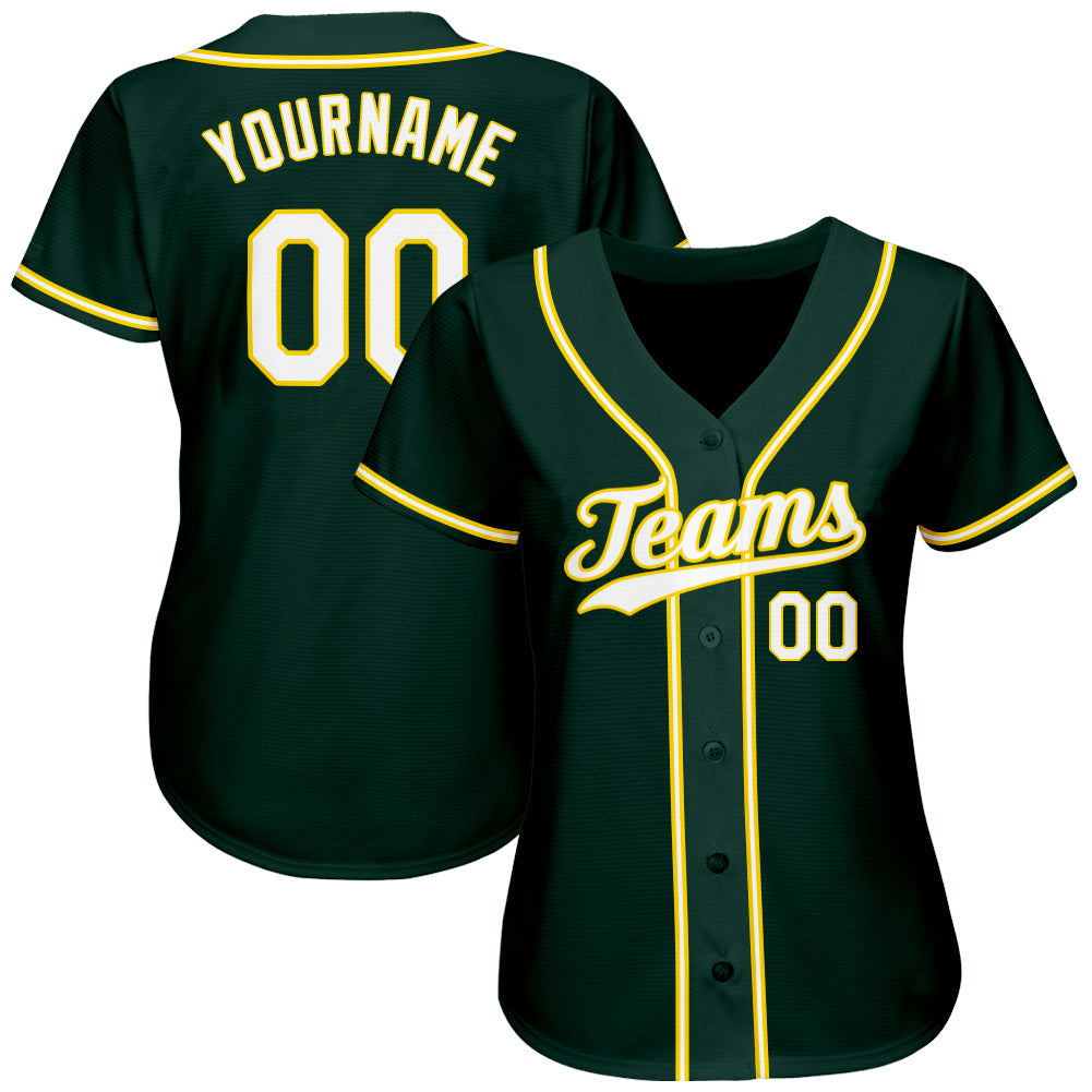 Custom Green White-Gold Authentic Baseball Jersey view 2
