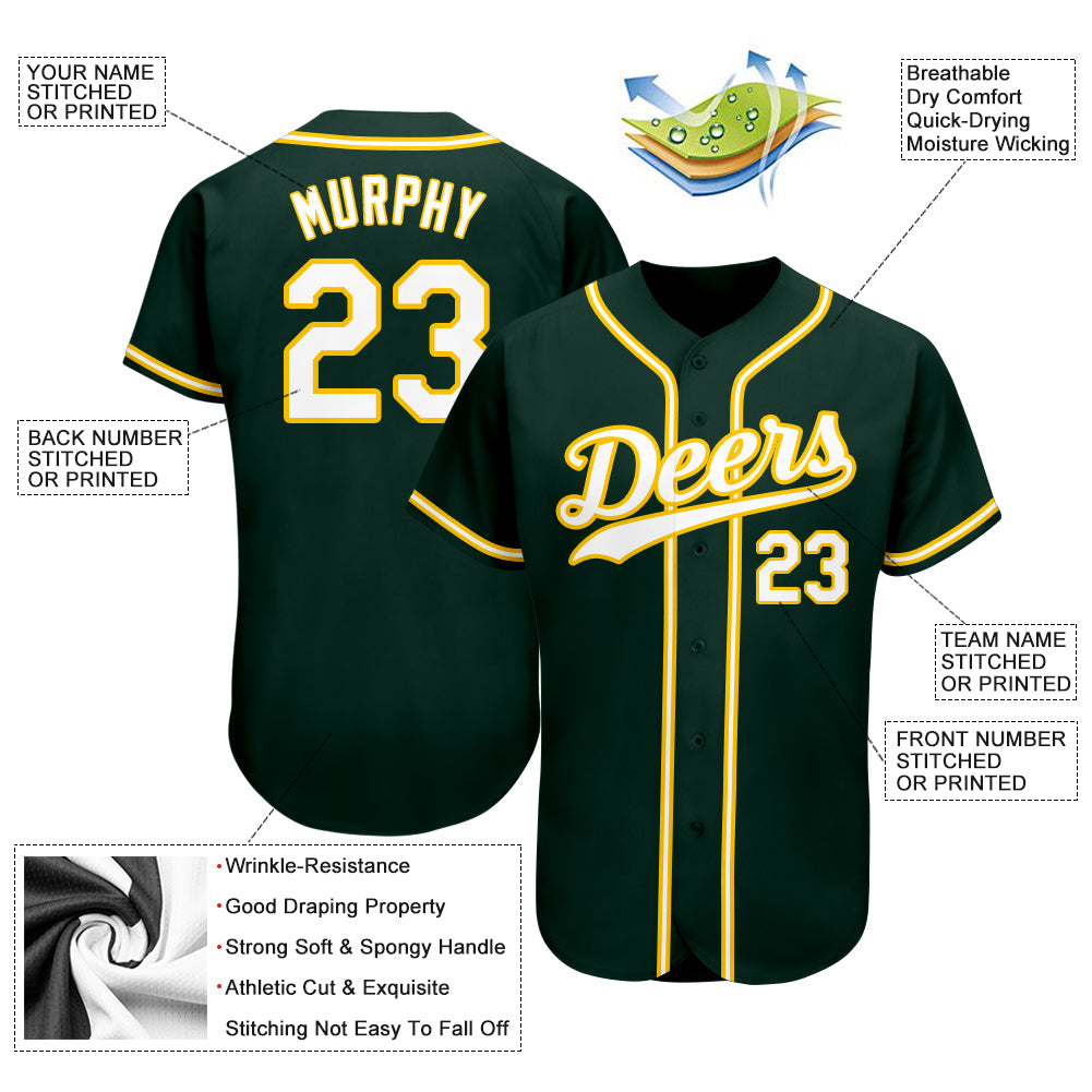 Custom Green White-Gold Authentic Baseball Jersey view 3
