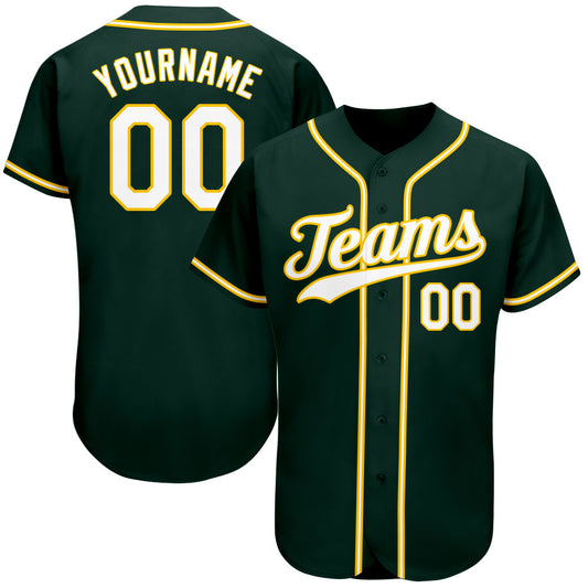 Custom Green White-Gold Authentic Baseball Jersey - Main View