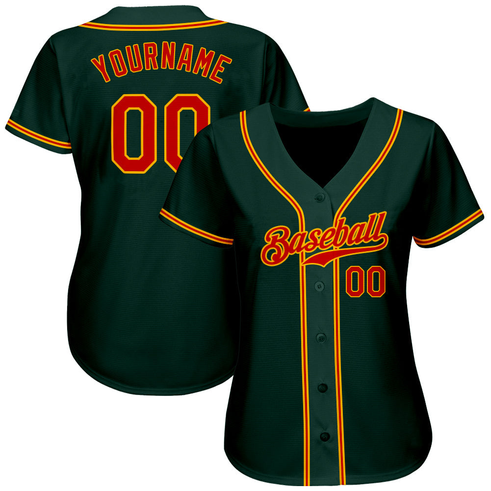 Custom Green Red-Gold Authentic Baseball Jersey view 2