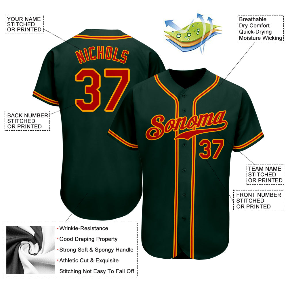 Custom Green Red-Gold Authentic Baseball Jersey view 3