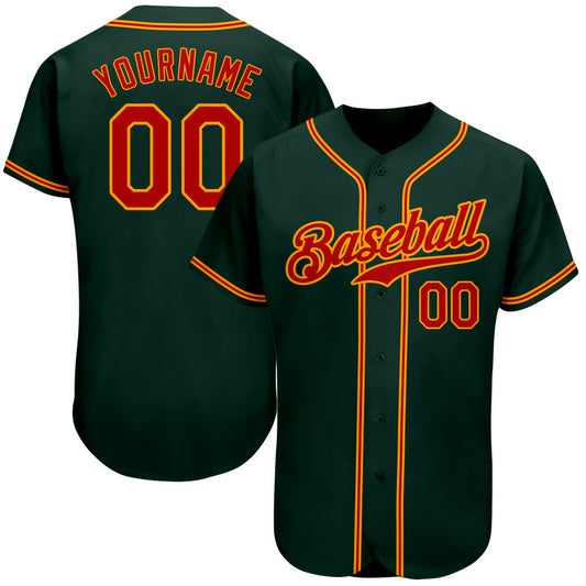 Custom Green Red-Gold Authentic Baseball Jersey - Main View