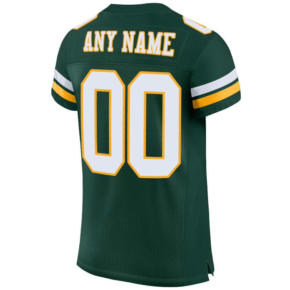 Custom Green White-Gold Mesh Authentic Football Jersey view 3