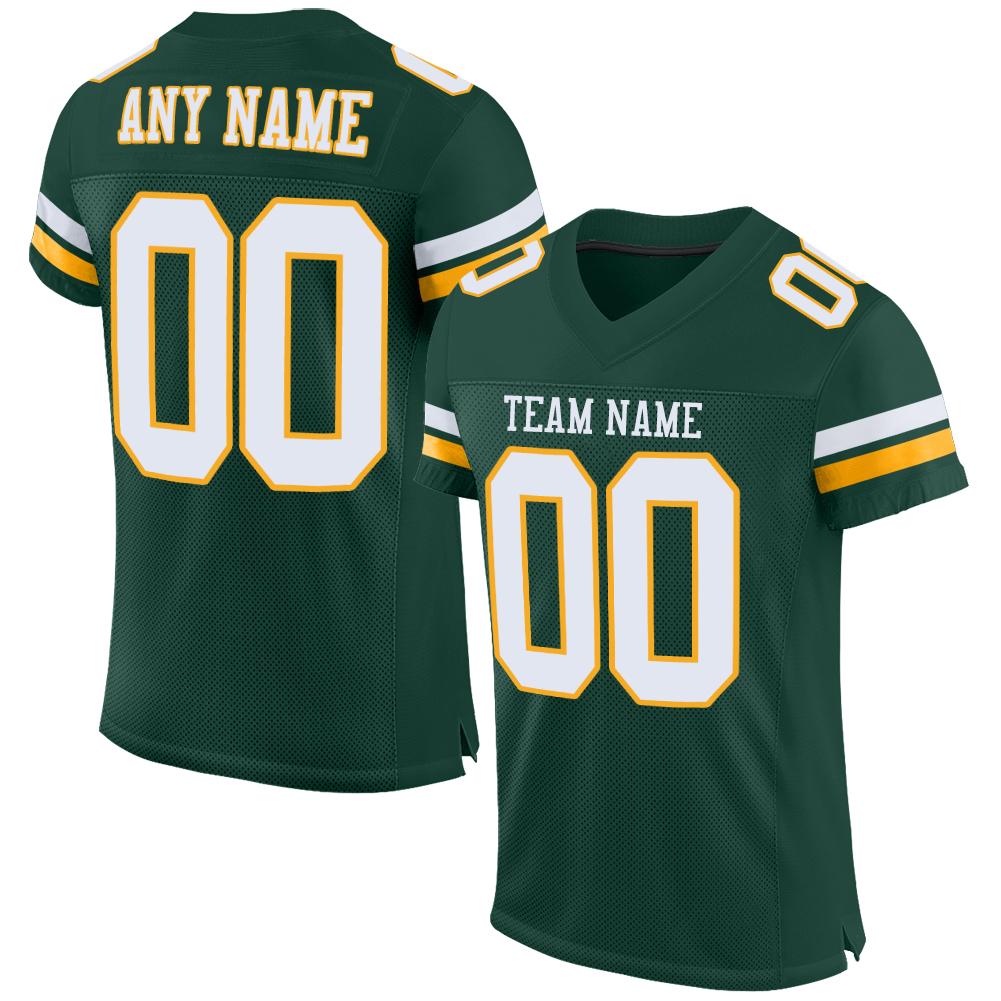 Custom Green White-Gold Mesh Authentic Football Jersey - Main View
