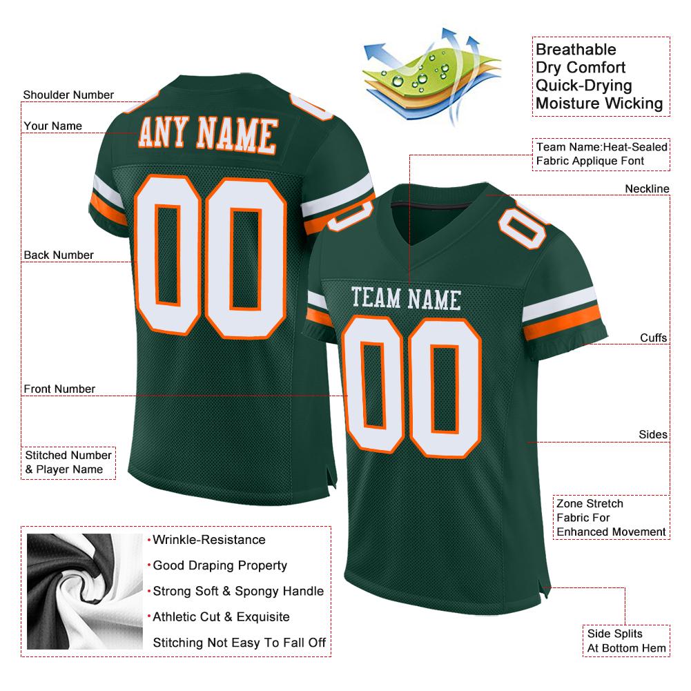 Custom Green White-Orange Mesh Authentic Football Jersey view 4